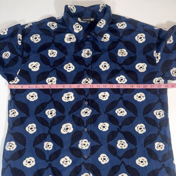Uniqlo x Marimekko Navy Blue Flannel Long Sleeve Shirt Dress Pockets Women Large - Picture 8 of 12